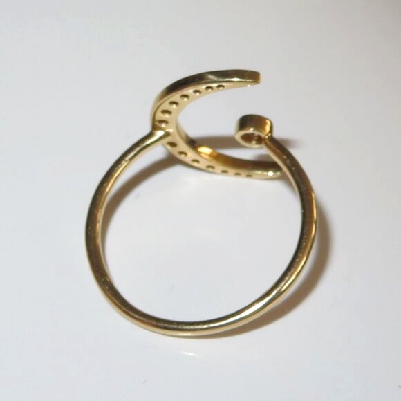 Half Moon Crescent Diamond White Sapphire 14K Yellow Gold Ring Ring - Picture 14 of 17